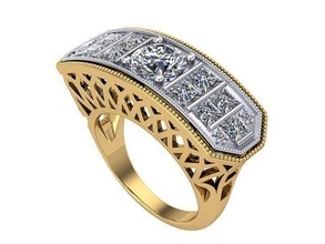 princess golden wide diamond ring silver jewelry rings 3d print model - Mito3D