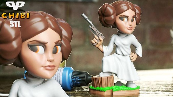 prenses Leia Chibi stl 3d baskı chibistl 3dxm hayret Birleşik homebrew oyunlar oyuncaklar 3d print model - Mito3D