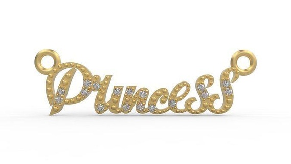 princess pendant gold jewelry silver printable diamond fashion wedding necklace love name tag pendants 3d print model - Mito3D