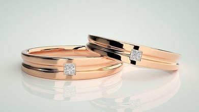 princesa solitario pareja banda anillo 3dm stl boda compromiso joyería imprimible joya diamante oro anillos novia novio platino bandas 3d print model - Mito3D
