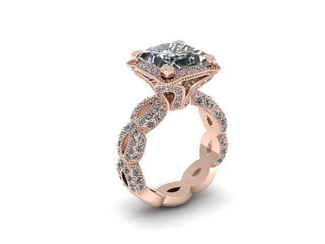 princess stone engagement ring diamond golden silver jewelry rings 3D print model - Mito3D