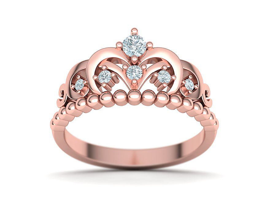 princess tiara crown ring 3dmodel jewelry gold printable rings diamond usa canada europe germany uk sweeden 3dprint ringforher 3D print model - Mito3D