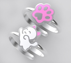 princesses paw set enamel ring jewellery rings child cat toy silver gold sterling nature kid design art 3dprinted model 3d print printing prototyping jewelry 3d print model - Mito3D