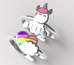 princesses rainbow set enamel ring print jewellery rings child unicorn toy silver gold sterling nature kid design art 3dprinted model 3d printing prototyping jewelry 3d print model - Mito3D