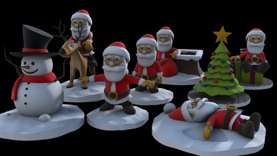 druckbar weihnachten pack karikatur santa rentier schneemann schnee winter geschenke baum toon kind drucken 3d bereit charakter sci fi haus dekor fbx drucken 3d print model - Mito3D