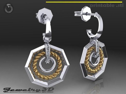 printable jewelry3d stl earrings octahedron diamond prototyping 3dprinted design printing jewel jewellry fashion brilliant woman gold jewelry silver golden diamonds gem 3d print model - Mito3D