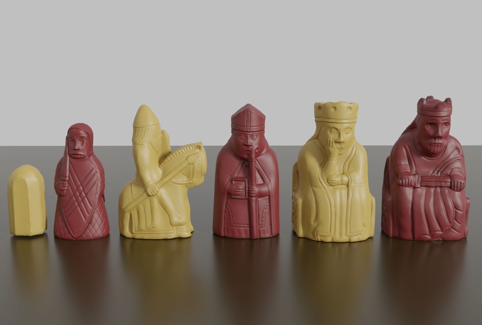 druckbar mittelalterlich schachfiguren schach einstellen 2 obj 3mf mixer lewis insel ritter könig königin pfand bischof schachbrett stück brettspiel spiele spielzeuge tafel 3D print model - Mito3D