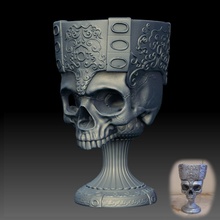 printable skull goblet obj stl sculpture statue stylized interior decorative accessory fuuny joke art games toys skeleton magician 3d print model - Mito3D