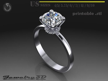 printable womans ring diamond solitaire jewelry print 3dprinted jewellery rings design jewel golden printabl printing prototyping silver beauty gem precious wedding engagement 3d print model - Mito3D