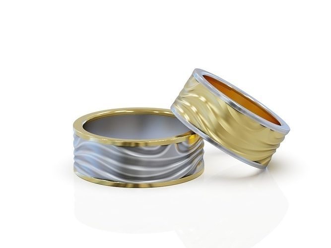 versprechen ringe hochzeit bands wellen muster engagement herren gold ring sterling silber design schmuck cad wellig einstellen matt 3D print model - Mito3D