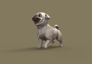 pug cão médio poli zbrush impressão desenho animado fofa fofo arte esculturas 3d print model - Mito3D