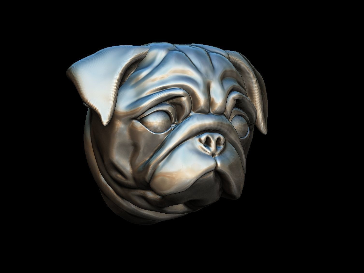 pug dog mops pendant head statue figurine animal pet sculpture miniatures figurines terrier gold silver 3dprintble jewelry bust puppy doggy 3D print model - Mito3D