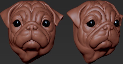 pug head dog puppy cute 3dprint cartoon animal miniatures figurines art sculptures 3d print model - Mito3D