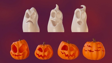 pumkins ghosts eletric candles pumpkin ghost 3dprint halloween lights orange scary fantasy fictional creature games toys 3d print model - Mito3D