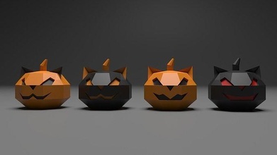 pumpkin cat halloween poly model eerie carve fright origami horror spooky shape vicious 3d carved house decor 3d print model - Mito3D