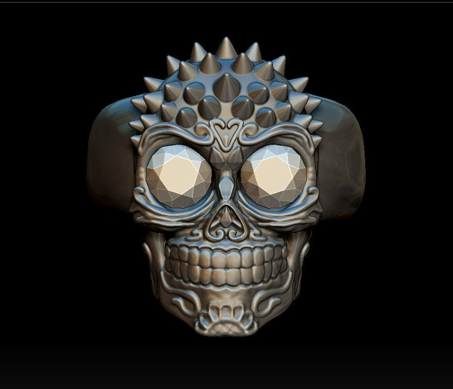 punk skull ring jewelry skeleton jewel pirate silver biker fashion 3d print horror rings zombie fantasy fictional creature head monster haloween old 3D print model - Mito3D