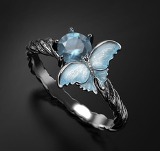 pure ice enamel ring cold gem silver gold sterling youth wild nature moth butterflies wings tree branch diamond jewelry rings 3d print model - Mito3D