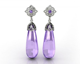 purple amethyst 18k white gold dangle earrings jewelry engagement diamond wedding sapphire emerald topaz 3d print model - Mito3D
