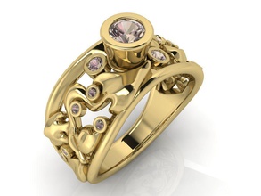le violet bijoux organique ayl d'origine de l'anneau yellowgold gem pierre précieuse unique la beauté brillant feuille les anneaux 3d print model - Mito3D