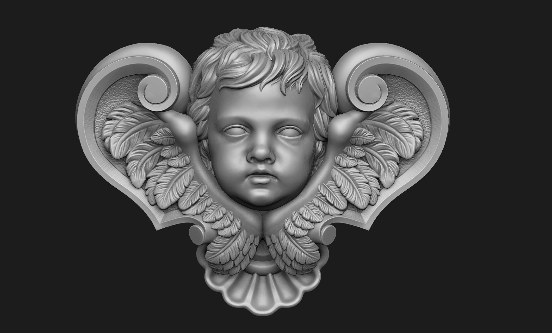 pingente anjo putti cristão asas asa pena criança cabeça retrato cnc joalheria jóias medalhão bas alívio religioso religião deus arte esculturas 3D print model - Mito3D