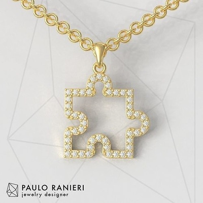 puzzle diamond pendant jewelry gold pauloranieri trendy fashion modern silver jewellery teen pentant necklace pendants 3d print model - Mito3D