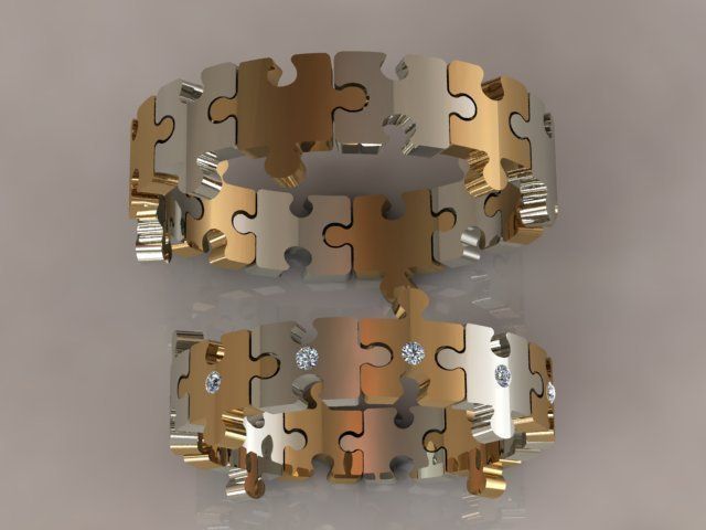 puzzle ensemble bague or bijoux argent imprimable diamant bijou gemme mode Collier brillant pendentif beauté anneaux 3D print model - Mito3D