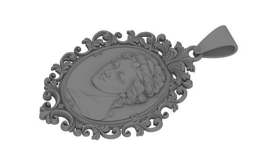 Regina antico argento pendente rani ovale sollievo viso signora donne carattere arte cammeo gioielleria oro bas artcam zbrush re ciondoli 3d print model - Mito3D