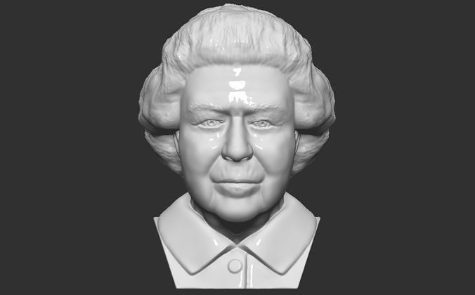 reine elizabeth ii buste 3d impression prêt stl obj formats uni royaume irlande écosse pays galles angleterre londres buckingham palais prince william harry kate middleton roi humain célébrité art sculptures 3D print model - Mito3D