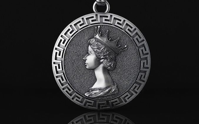 queen elizabeth pendant a01 united kingdom england scotland ireland wales london buckingham palace king prince harry william kate middleton celebrity famous relief jewelry pendants 3D print model - Mito3D