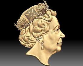 reine elizabeth portrait monnaie médaille bas relief soulagement profil cnc routeur royal art sculptures 3d print model - Mito3D