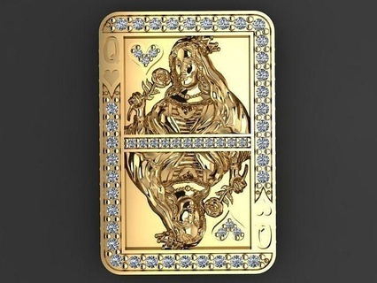 queen heart gamecard gold jewelry precious luxury silver art 3d print model - Mito3D
