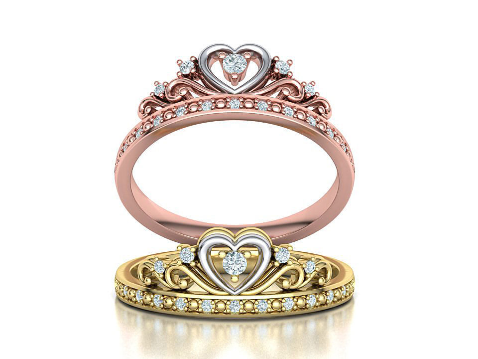 reinas corona anillo princesa 3dmodel joyería joya precioso reina corazón tiara mujer moda diamante rubí esmeralda imprimible estados unidos canadá europa oro delicado anillos 3D print model - Mito3D