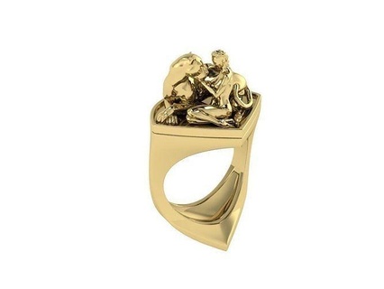 r241021910t gold ring two animals rings fantasy monster beast character printable silver gold jewelry fantasy character jewelry rings  3d print model - Mito3D