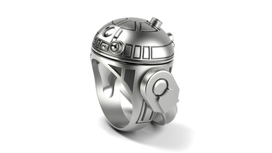 r2 d2 droid ring jewelry gold silver starwars robot printable white fashion rings 3d print model - Mito3D