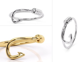 fishing hook diamond brilliant band usa canada cad engagement wedding design fashion silver gold jewel jewellery jewelry curves hooks knot rings 3d print model - Mito3D