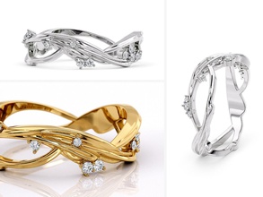 r 0221 yüzük dalga takı taç elmas parlak grup ABD Kanada Avrupa nişan düğün 14k tasarım moda Gümüş altın mücevher eğrileri yazdırılabilir 3d print model - Mito3D