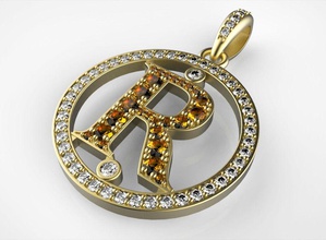 r pendant jewelry circle letter gold jewellry jewel printable print printing prototyping challenge pendants 3d print model - Mito3D