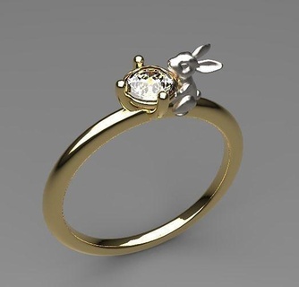 rabbit diamond ring printable stl bunny cute lovely trending jewelry rings 3d print model - Mito3D