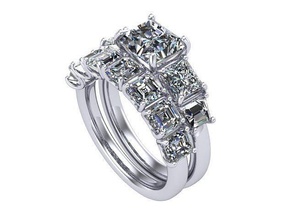 radiante principessa personalizzato baguette diamante nozze impostato diamanti d'oro argento gioielleria squillare gruppo musicale matrimonio anelli 3d print model - Mito3D