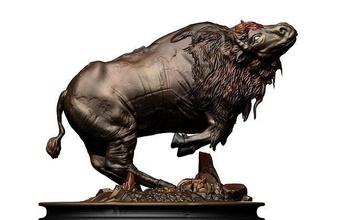 tobt bison tier kreatur natur stier anatomie pelz bildhauerei mini miniatur druckbar strukturiert kunst skulpturen kuh statue fantasie fiktiv 3d print model - Mito3D