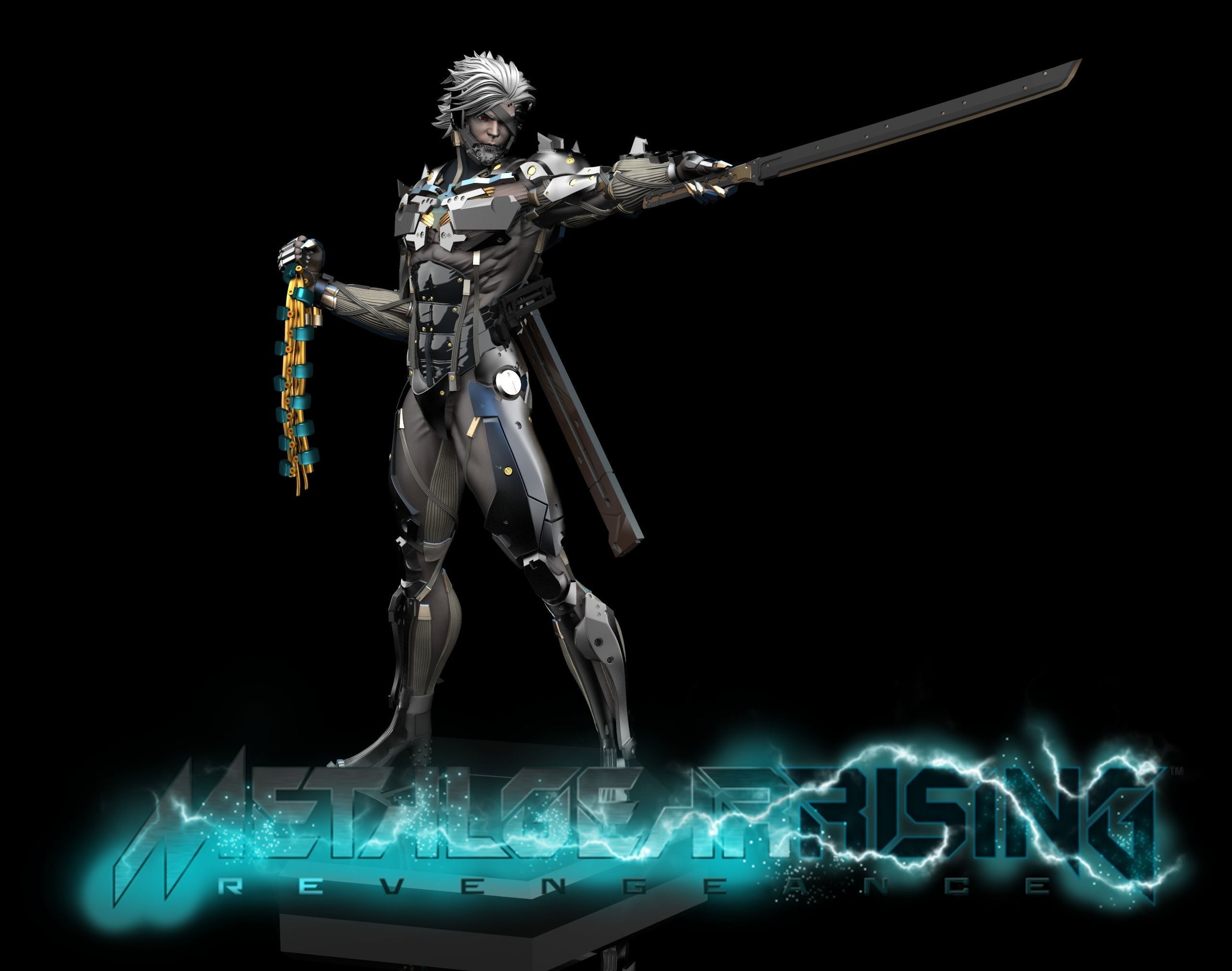 raiden statua metallo ingranaggio in aumento 3d stampabile metalgear ninja katana jack squartatore konami videogiochi samurai monsone cyborg arte sculture 3D print model - Mito3D