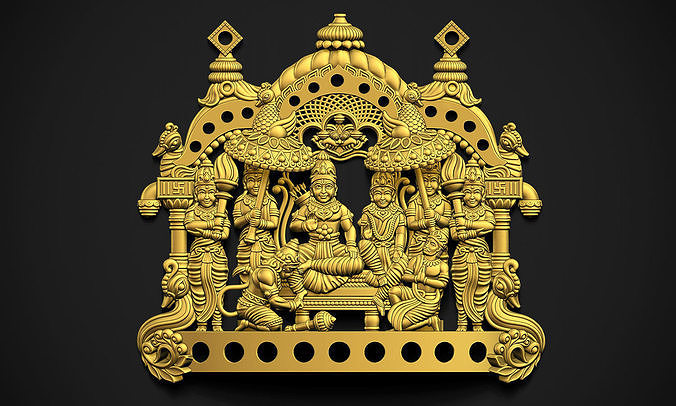 ram darbar bas soulagement sita hanuman vibhishan laxman trône roi dieu hindou religieux déesse 3d bijoux art sculptures 3D print model - Mito3D