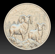 rams mountains coin - relief 2020 ram dollar coins badges art 3d print model - Mito3D