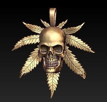rasta oro cranio pendente marijuana foglie squillare anello teschio ringskull erba figli dei fiori boho bohémien marley bob marley fumare cazzuto rocker rastaman hippy motociclista reggae freddo moda 3D print model - Mito3D