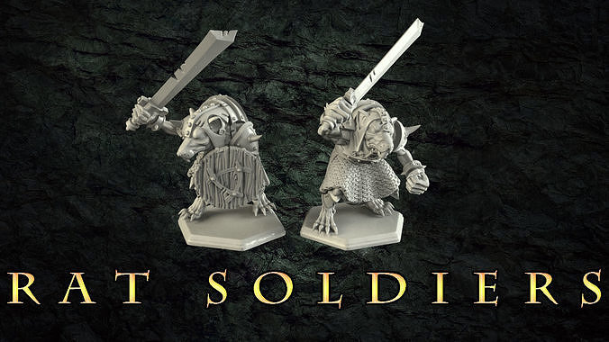 rat soldiers fantasy game miniatures shield soldier sworld warhammer painting boardgame tabletop plague warriors skaven presupported ratmen ninthage oldhammer crosslances chitubox games toys board 3D print model - Mito3D