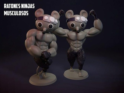 mäuse ninjas muskulös figura eindruck resina 3d modelo raton kimetsu yaiba anime manga kunst skulpturen 3d print model - Mito3D