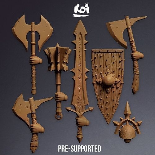 ravagers north - weapon set sword axe shield miniature warhammer wargame custom proxy weapons viking 40k removable parts 3d print tabletop chaos darkness nurgle games toys board 3D print model - Mito3D