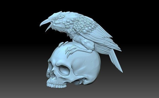 raven skull skeleton crown halloween bird dark relief pedant death skeletal biker cnc art 3d print model - Mito3D