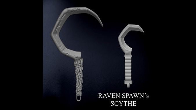 raven spawn scythe - weapon comics actionfigure toy mcfarlane mcfarlanetoys battle medieval hell vintage blade knife hook sickle games toys 3D print model - Mito3D