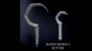 raven spawn scythe - weapon comics actionfigure toy mcfarlane mcfarlanetoys battle medieval hell vintage blade knife hook sickle games toys 3d print model - Mito3D